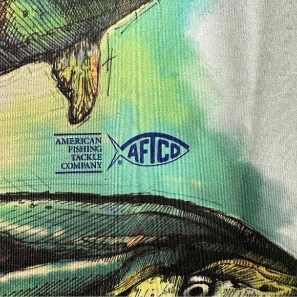 Afica Men's Size Small Short Sleeve Aqua Nylon Fish Tee - Picture 3 of 7